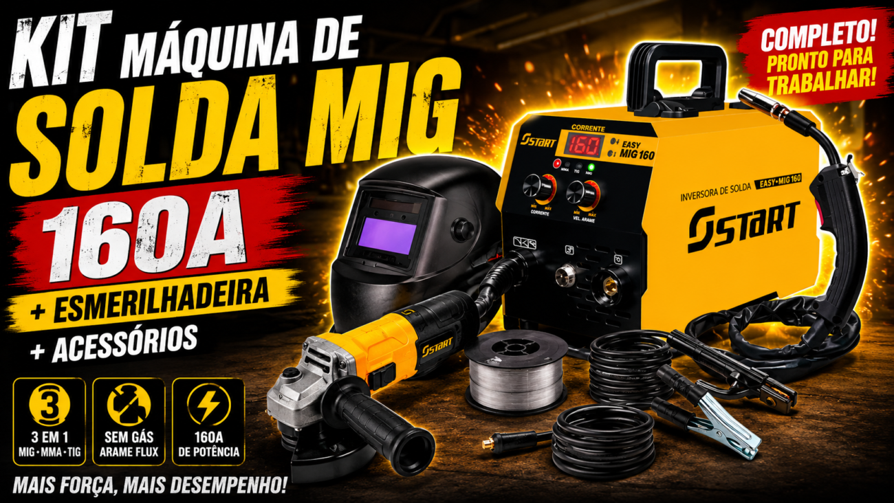 Kit Máquina de Solda MIG 160A com Esmerilhadeira